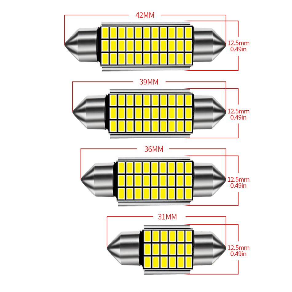 1pc Lampu Led C5W C10W Festoon Canbus 31mm 36mm 39mm 41mm Untuk Interior Mobil