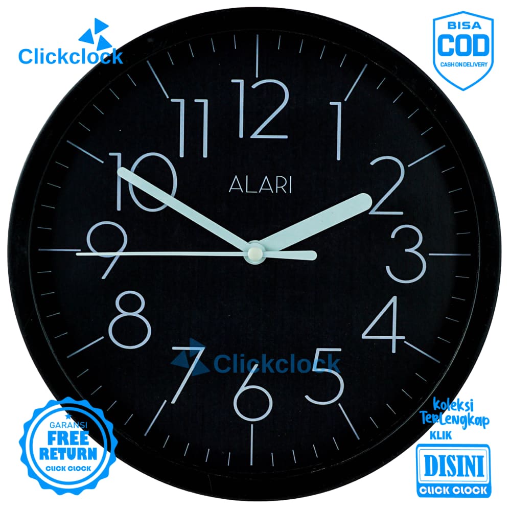 Jam Dinding Analog Minimalis Hitam Abu Alari AL1191 Besar Dekorasi Kamar Unik