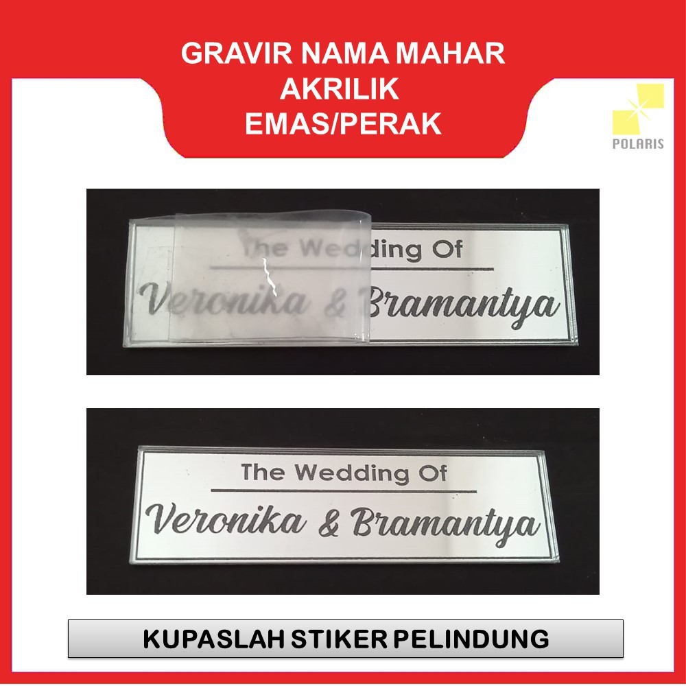 DEKORASI MAHAR AKRILIK EMAS/PERAK GRAFIR DAN LASER CUT CUSTOM NAMA/INISIAL/TEXT