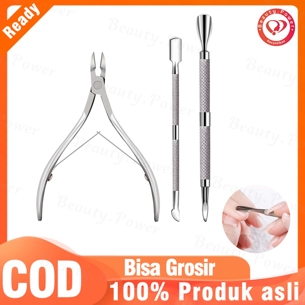 1 Set Nail Art Cuticle Nipper Pusher Gunting Pengelupasan Stainless Steel