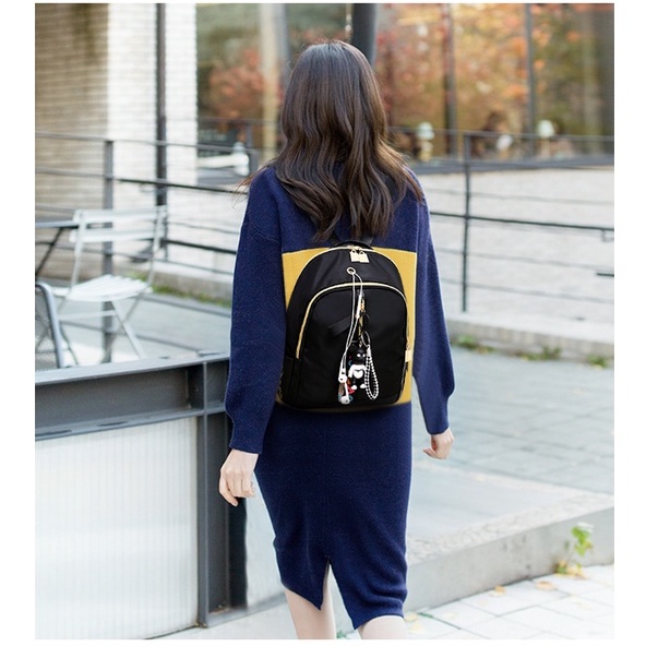 Satu7an T254 Tas Ransel Wanita Free Gantungan Fashion Korea Style Backpack Cewek Tas Punggung Multifungsi Kulit Oxford