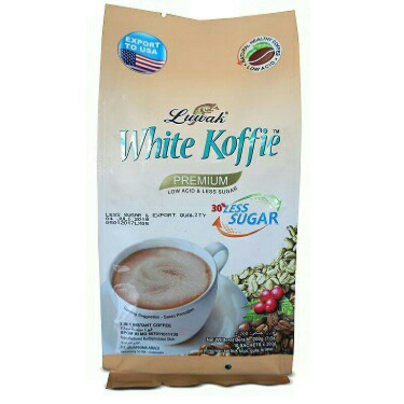 

Kopi Luwak White Koffie Less Sugar Bag 10x20gr Twin Pack