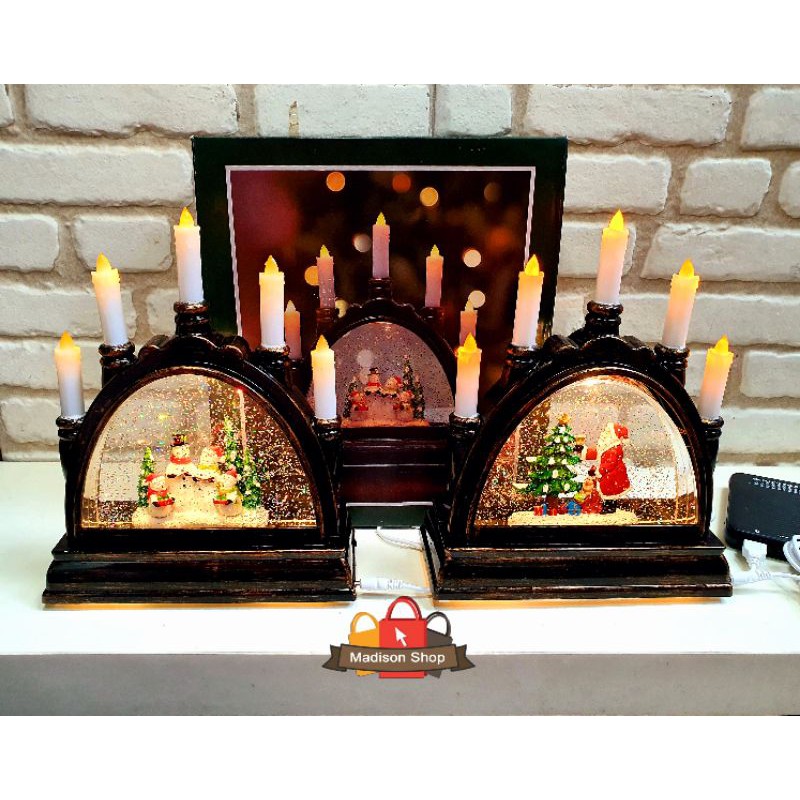 Lentera 5 Lilin Natal Snow Kotak Musik Globe Kado Hadiah Dekorasi Natal Snowglobe Santa Snowman