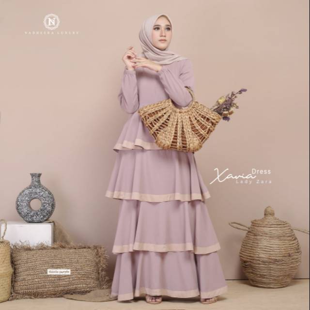 Xavia Dress By Nadheera Luxury (Free Hijab Voal Square dan Free Masker Kain  Nadheera Luxury)