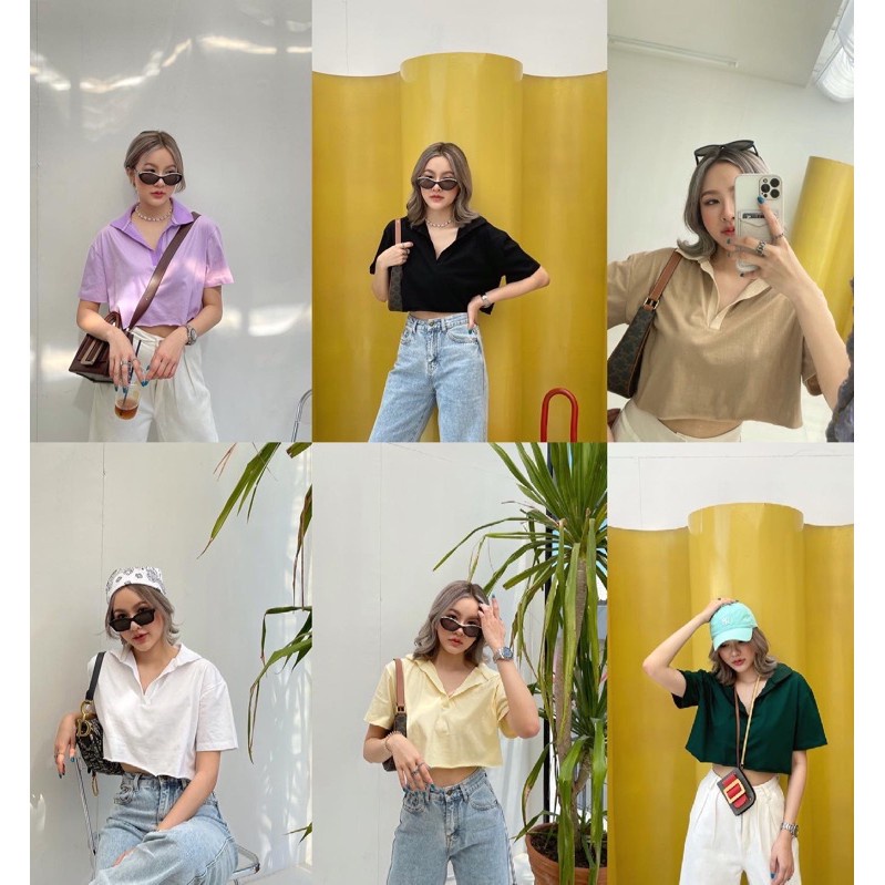 KAAYSON - ZEC OOTD Wanita Atasan ZUHA / Kerah Polos Crop Top/Atasan Wanita Crop Top