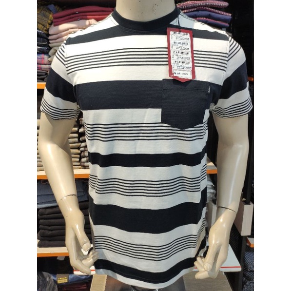 T- shirt pendek pria Gabrielle, kaos pria garis-garis, kaos kerah bulat, Gabrielle original premium