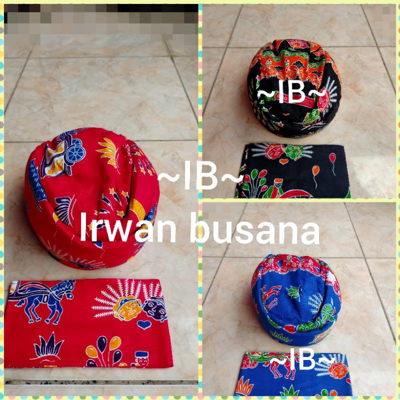 Blangkon betawi dewasa motif ondel2 atau topi adat betawi