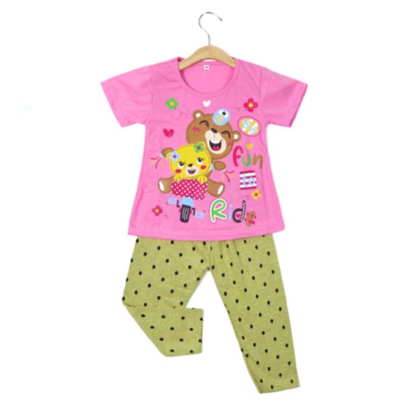 SETELAN BAJU ANAK PEREMPUAN MOTIF BEAR 2-6 TAHUN NEW