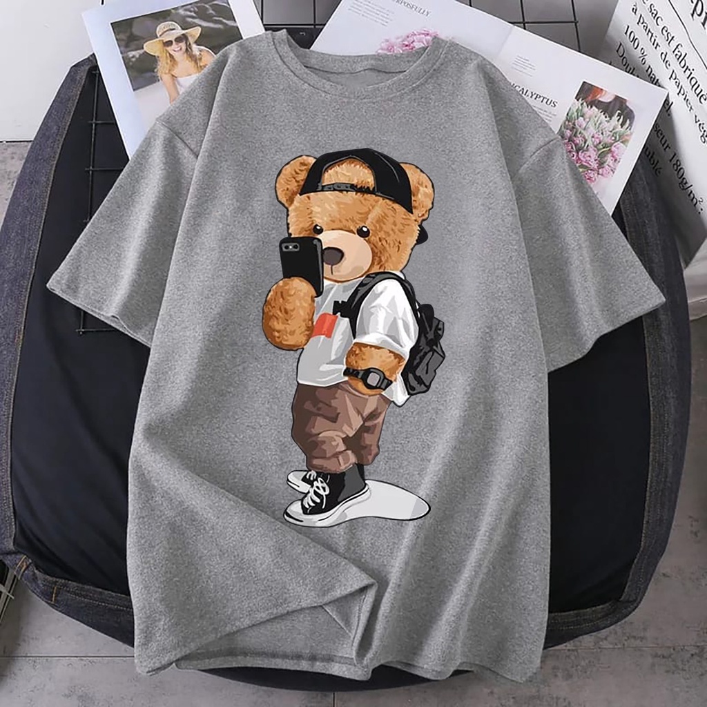 BISA COD// fashion pria terbaru size L,XL,XXL kaos pria lengan pendek baju pria distro kaos oversize uninsex baju bear - panteloni