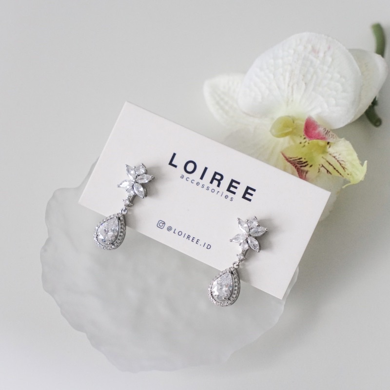 ESTELLE | Wedding Collection - Zirconia Dangle Stud Bridal Earrings - Anting Wanita