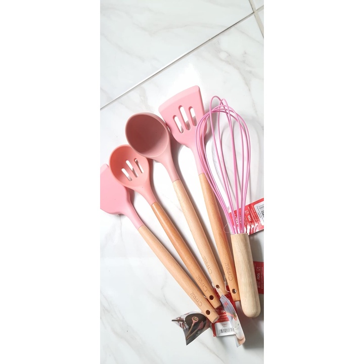 Paket Spatula Cypruz Sodet Silikon Gagang Kayu Silicone Pink Set