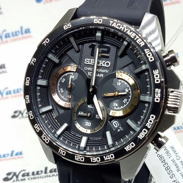 Seiko Quartz SSB349P1 Chronograph Black Rubber Jam Tangan Pria SSB349