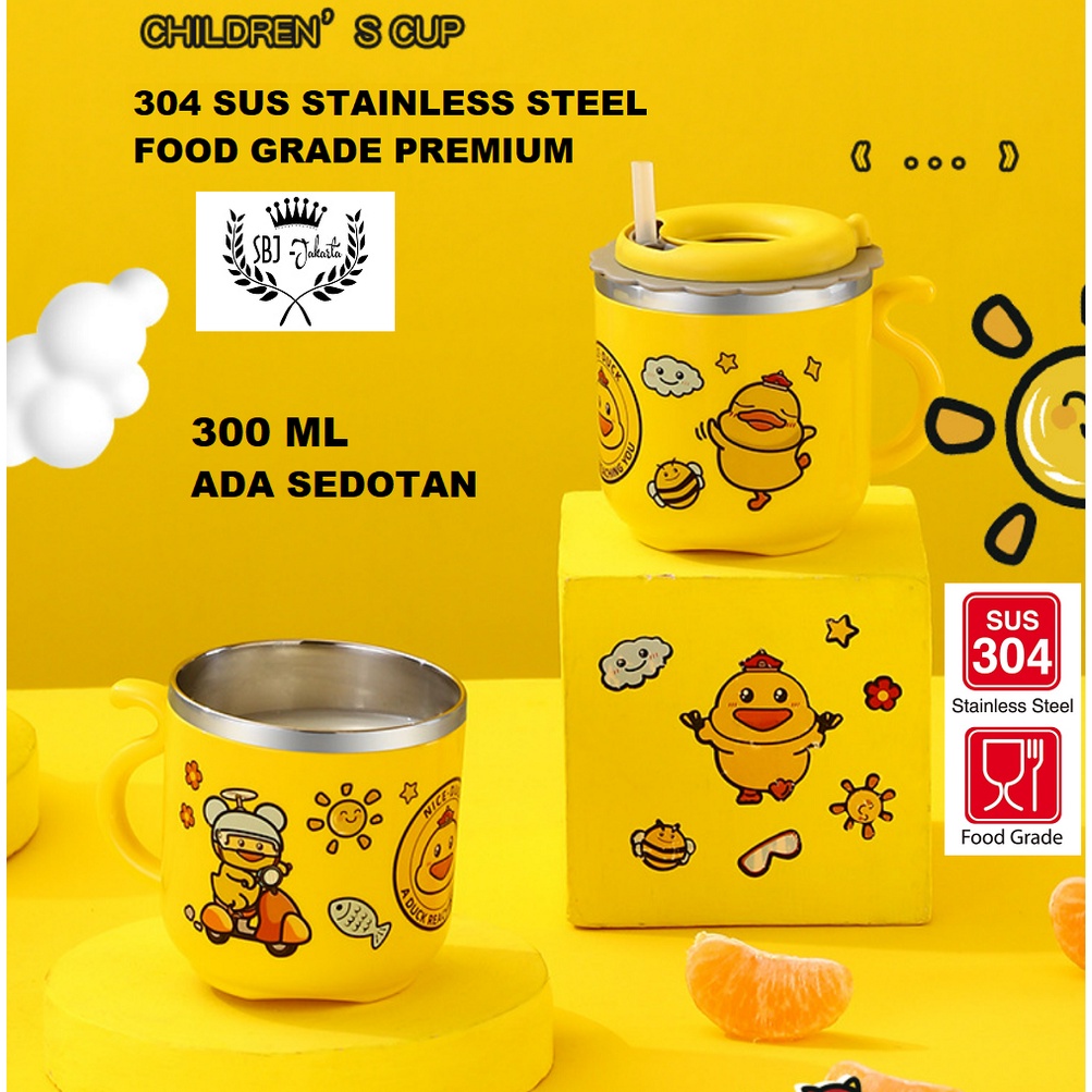 Cangkir Mug Anak Stainless 300ml Dengan Sedotan - 300 ml