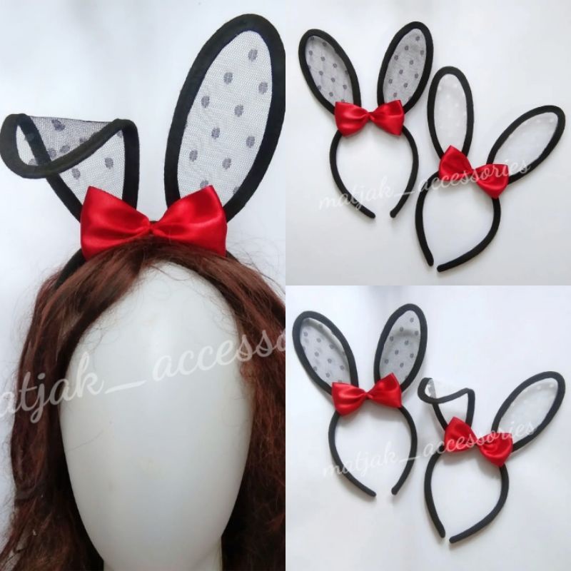 Bando Korea Renda Wanita Sexy Telinga Kelinci Lace Renda Pita Ariana Grande untuk Bridal Shower Cosplay Pesta Kostum Bando Korea