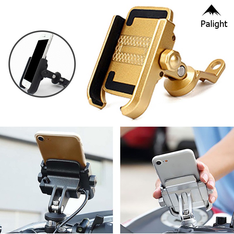 Aluminum Alloy Motorcycle Phone Holder Motorcycle Support GPS Holder Motorcycle Handlebar Cycling Accessories Phone Mount Holder Fit Rear View Mirror 360 Degree Rotation Fast USB Charger 