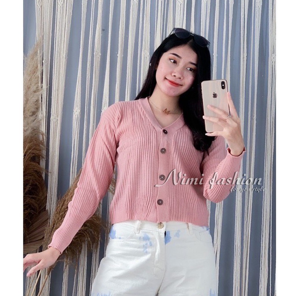 Nimi Cardy Crop Button | Cardigan Rajut Atasan Wanita | Knit Wear | Cardy Selebgram Cardigan Wanita