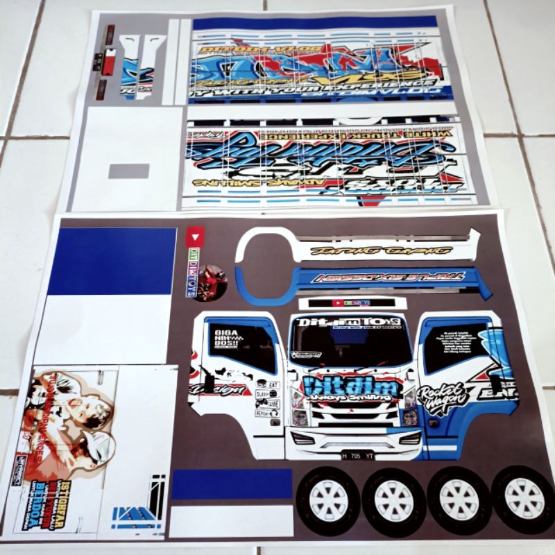 pola stiker miniatur truk oleng ukuran 48cm