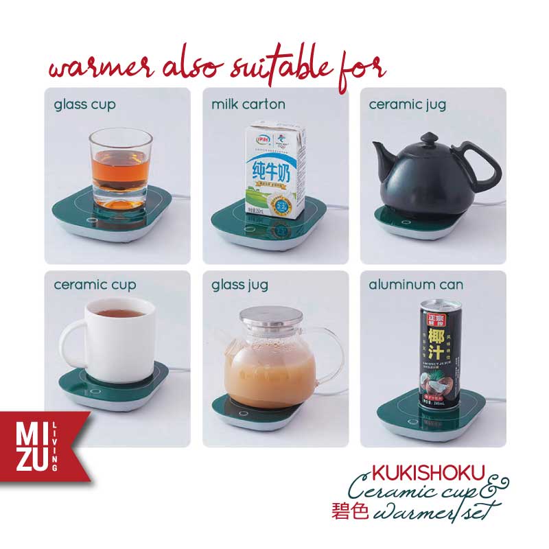 MIZU KUKISHOKU Ceramic Mug &amp; Warmer Set Cangkir Teh Cangkir Kopi Keramik Tatakan Penghangat Minuman