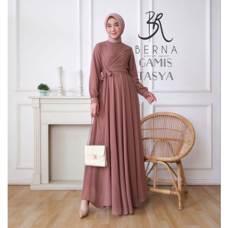 Gamis Ceruty Babydoll Model Terbaru Dres Muslim Wanita / Gamis Berna Tasya Fashion Wanita Muslim / B