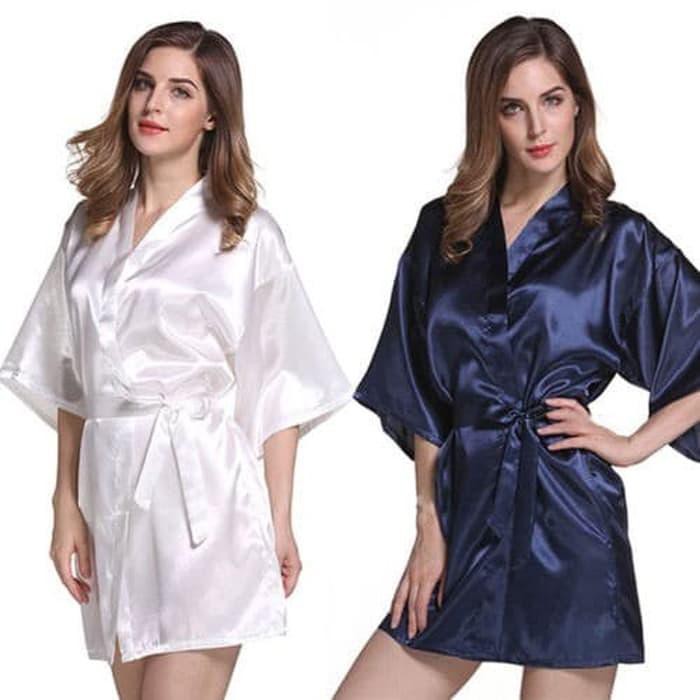 KIMONO TIDUR PENDEK SATIN LINGERIE SLEEP SEXY SLEEPWEAR OUTER - HITAM 