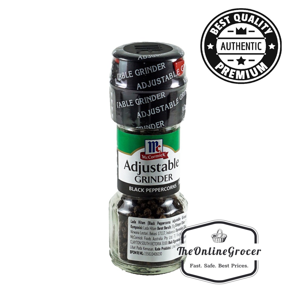 McCormick Black Peppercorns With Grinder  35gr – Merica Hitam Dengan Penggiling