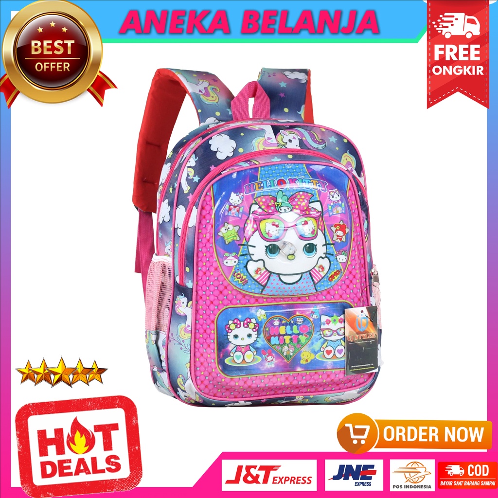 Tas Anak Lampu Karakter Hello Kitty Pink Lucu Keren Kekinian Imut Cocok Untuk Sekolah Anak TK PAUD