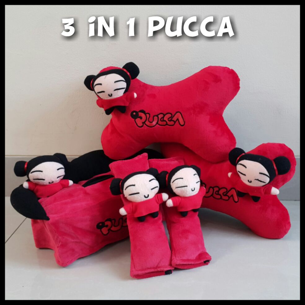Bantal Mobil Karakter Pucca 3 in 1 Set Bantal Mobil Murah Lucu Berkualitas