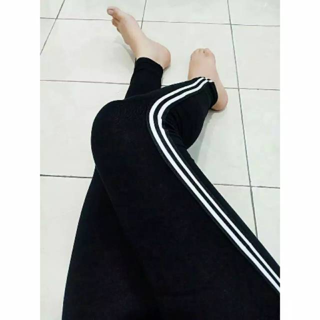 Celana panjang wanita leging double strip celana leging hitam wanita