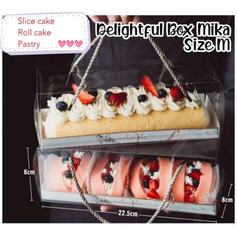 Box Dus Cake Mika / Tray Roll Cake Bening / Box Tenteng Mika Slice Cake Macaron