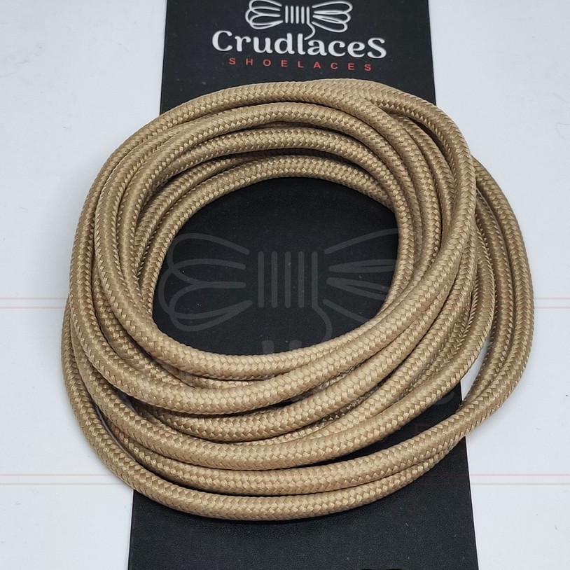 Tali Sepatu Bulat Round Polyester Coklat Muda-Shoelace Round Polyester-Aglets Metal Besi - Crudlaces