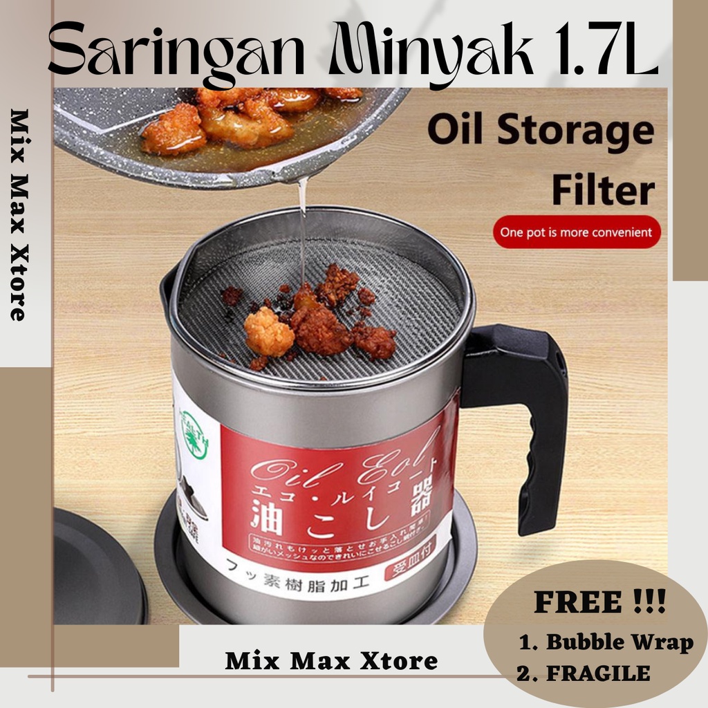 Tempat Saringan Minyak Stainless Steel 1.4L  &amp; 1.7L Oil Strainer Pot - Gray / Saringan Minyak Goreng / Saringan Gorengan