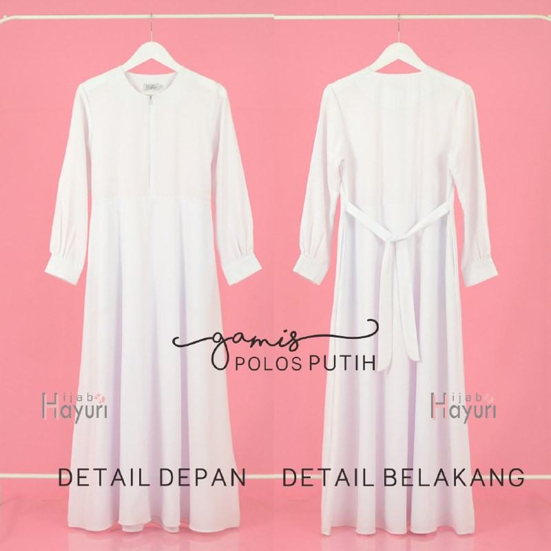 Hijab Hayuri Gamis Putih Polos bahan Arabian Mosscrepe
