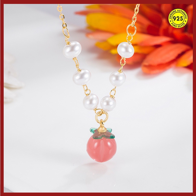 Kalung Rantai Klavikula Emas 14K Hias Mutiara Untuk Wanita