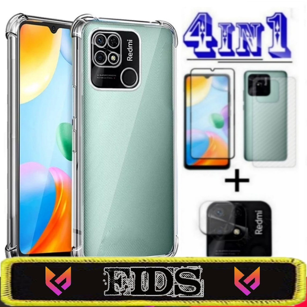 PROMO Paket 4 IN 1 XIAOMI REMDI 10C Case Clear HD Premium Free Anti gores Layar &amp; Anti Gores Camera &amp; Skin Carbon Pelindung Handphone