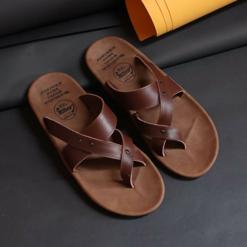 WIROS | Sandal Kulit Asli Pria Sendal Kasual Santai Original Trendi Anti Slip