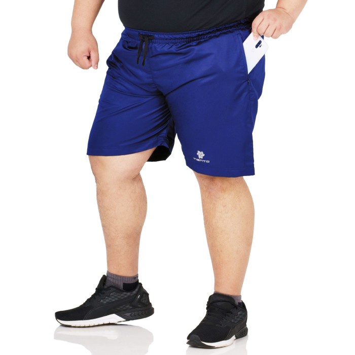 PRIA-LARI-CELANA- TIENTO SHORT RUNNING PANTS ZIPPER BLUE CELANA PENDEK LARI JUMBO - XL -CELANA-LARI-