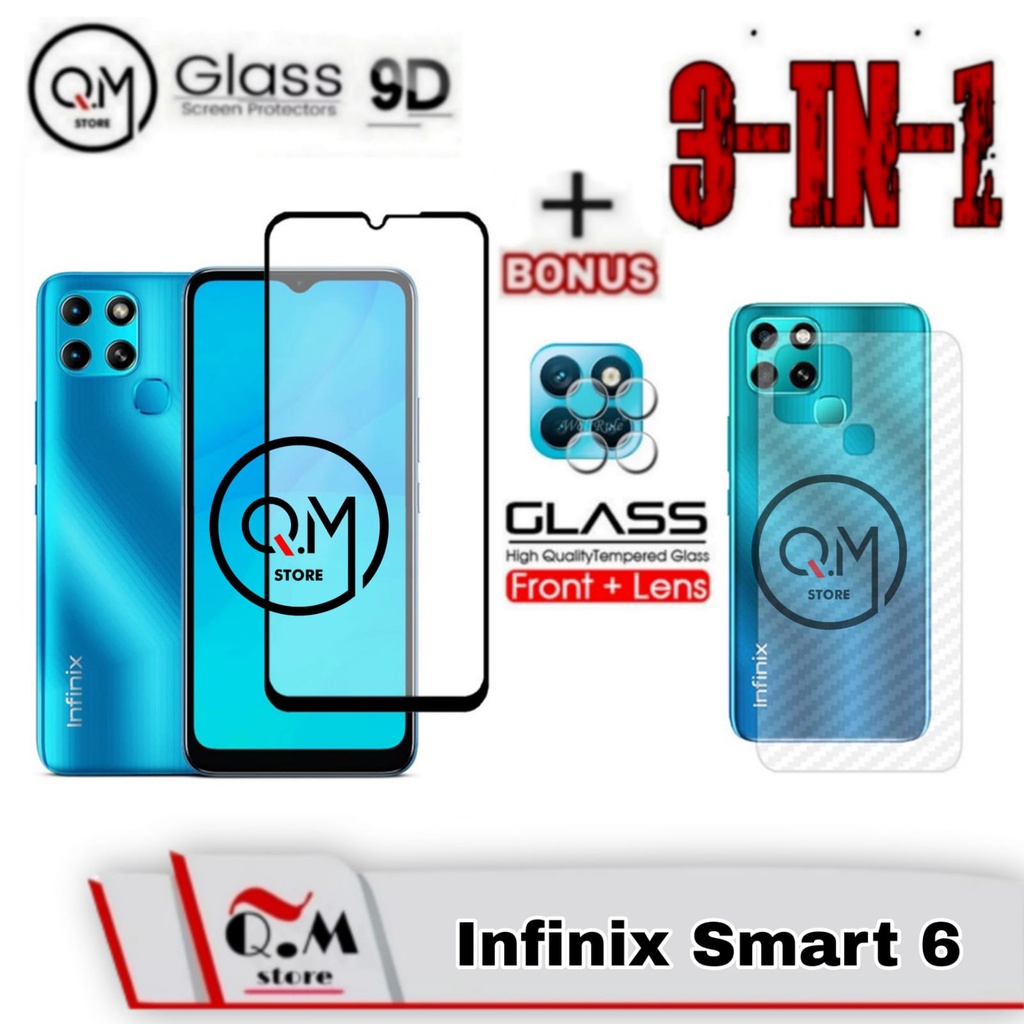 Paket 3in1 Tempered Glass Infinix Smart 6 Anti Gores Pelindung Layar