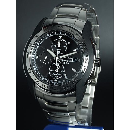 Seiko Quartz SNAB95P1 Chronograph Alarm Black Dial | Jam Pria SNAB95