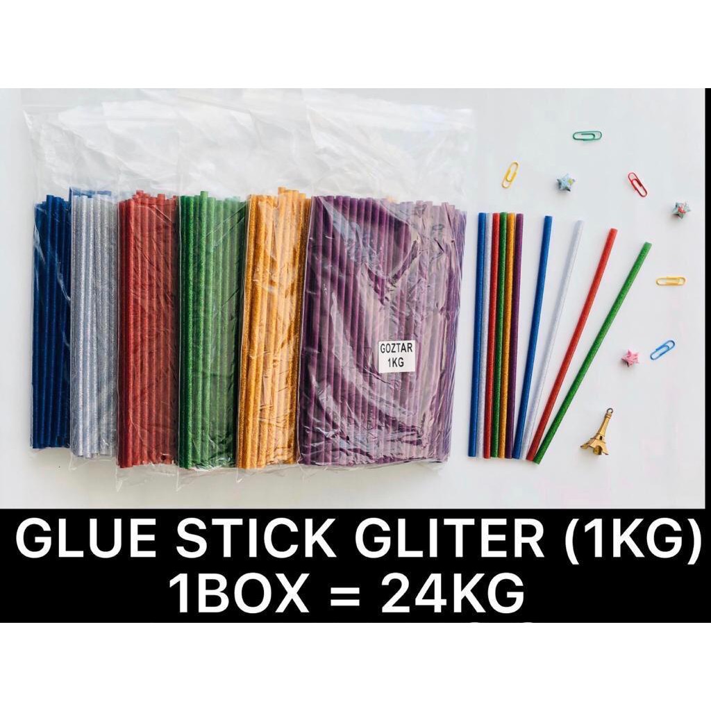 [6 batang] Refill Lem Tembak Lilin GLITER / Isi Ulang Glue Stick Glue Gun 24,7 cm Glitter Warna-Warn