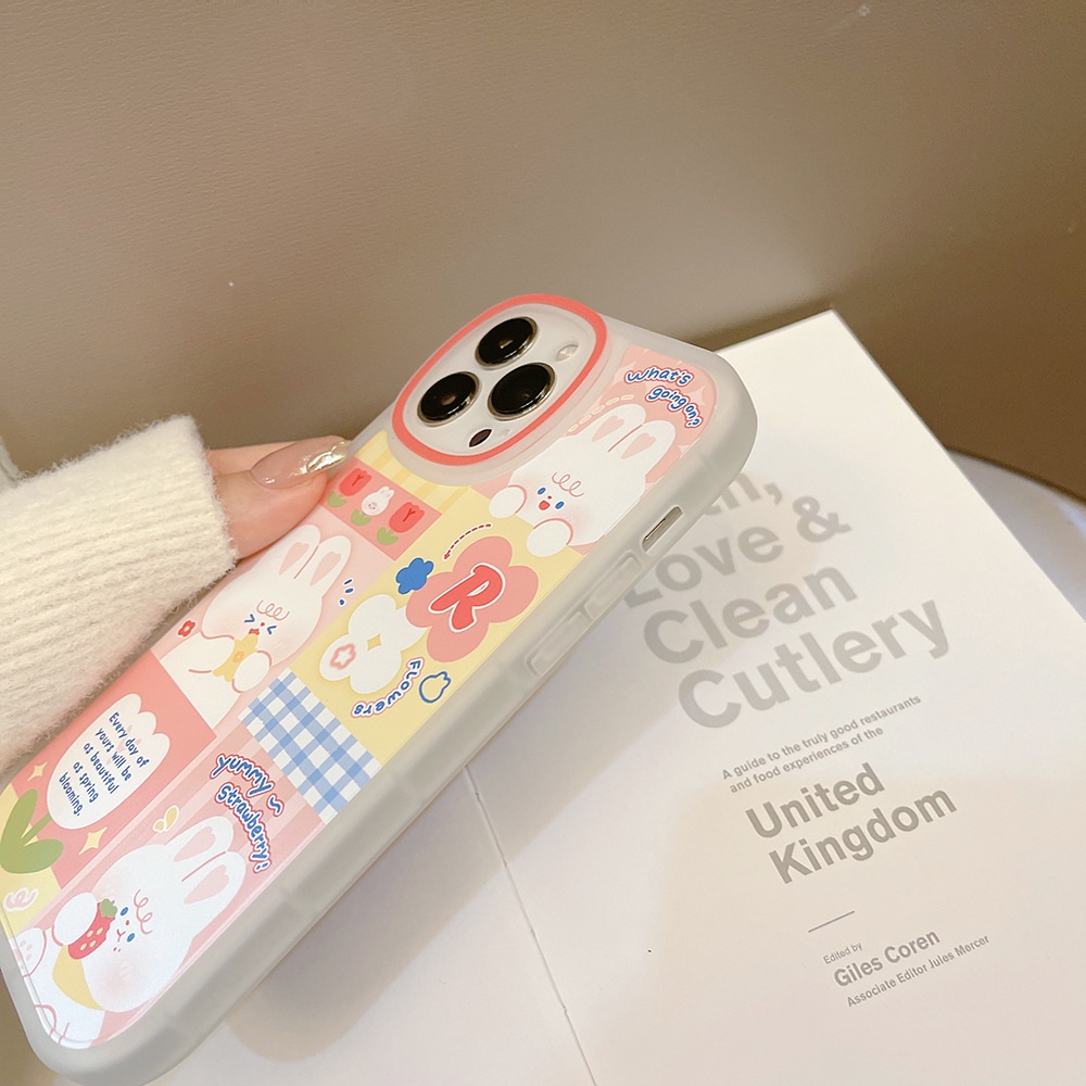 IPHONE Sarung Pelindung Ponsel Kelinci Pink Manis Perempuan Untuk Iphone7 8 PLUS X XR XS 11 12 13 14 MINI PRO MAX SE 2020 Soft TPU Case