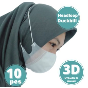 Masker DuckBill 3Ply 3D headloop orlee Hijab Kemenkes isi 10pcs