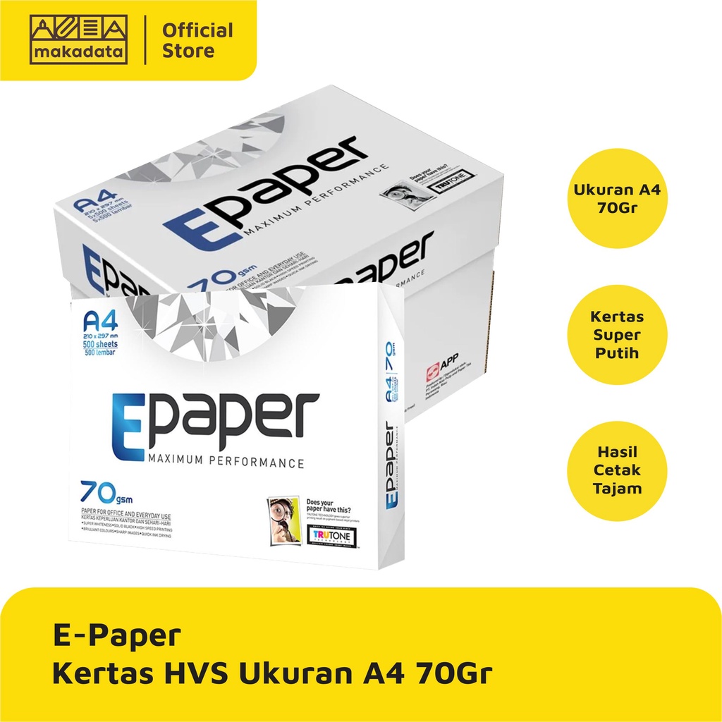 KERTAS HVS / PRINT / FOTOCOPY E-PAPER A4 70 GRAM (1 BOX) MURAH