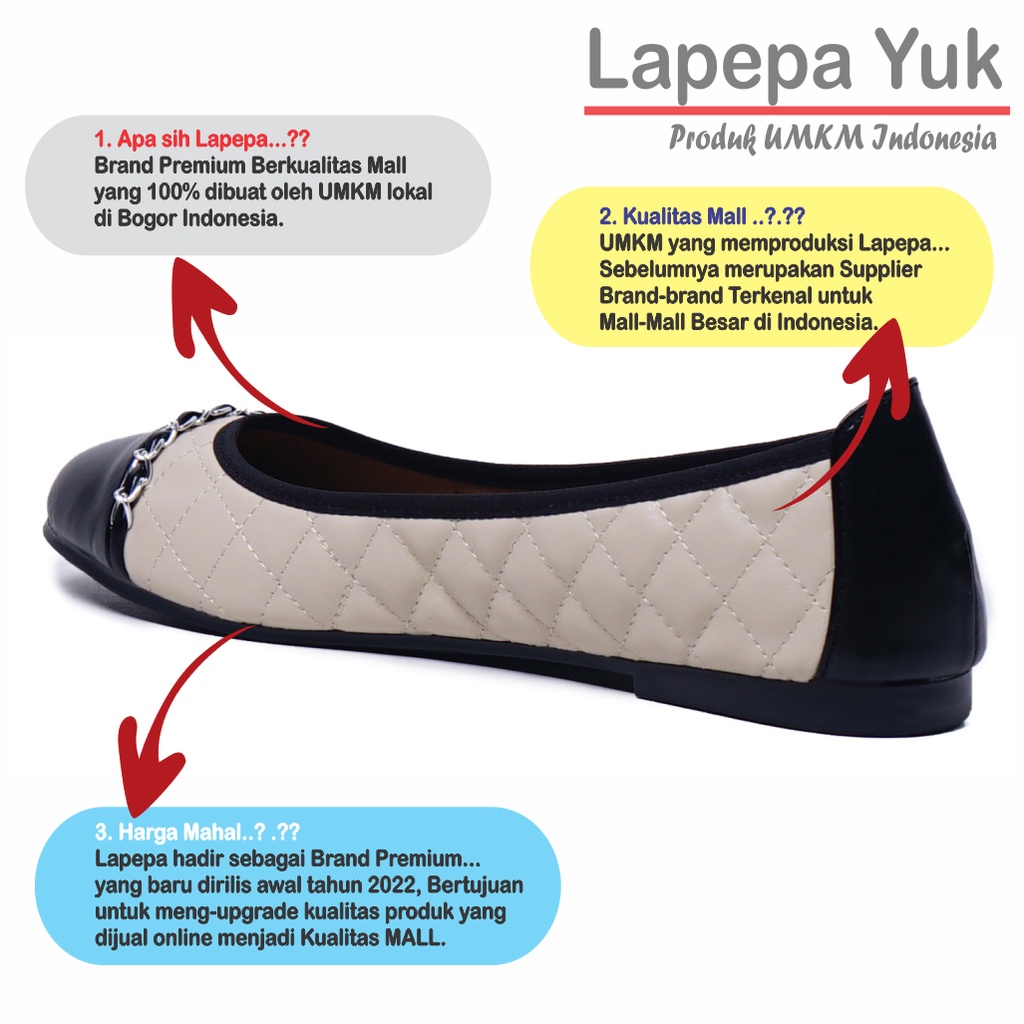 LAPEPA YUK - Sepatu Flat Shoes Wanita ZALFA Untuk Kerja kantor Spatu Flatshoes Kasual Cewek Kuliahan Jalan Santai Casual Empuk Nyaman Slop Lancip Warna Cream Krem Soft Selop Premium Original Kekinian Terbaru Shoes ORI Mall Official Store