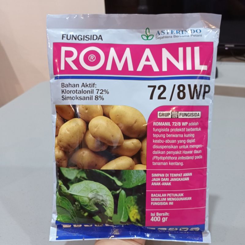 ROMANIL 72/8 WP 400 gram Fungisida Klorotalonil 72% + Simoksanil 8%
