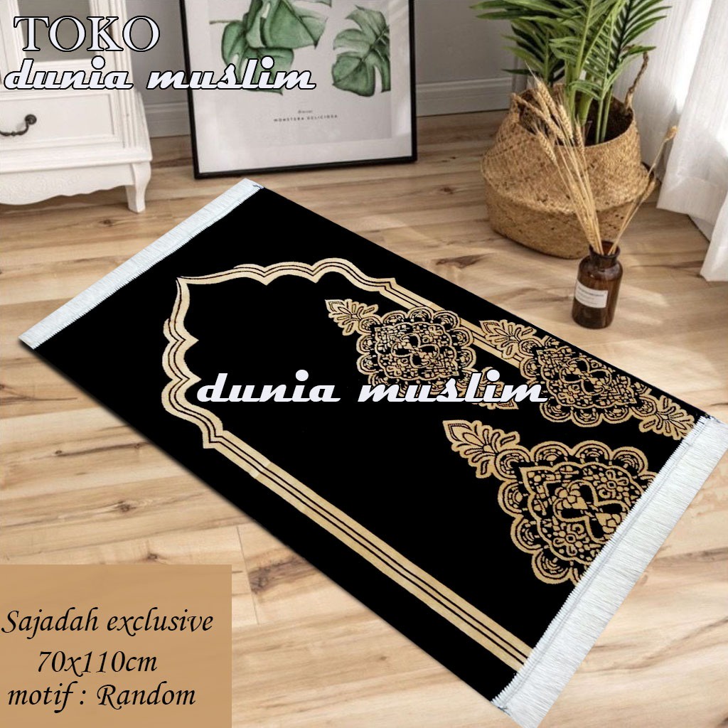 Sajadah Hitam Turki Premium bahan Halus lembut 70x 110 cm By Dunia Muslim