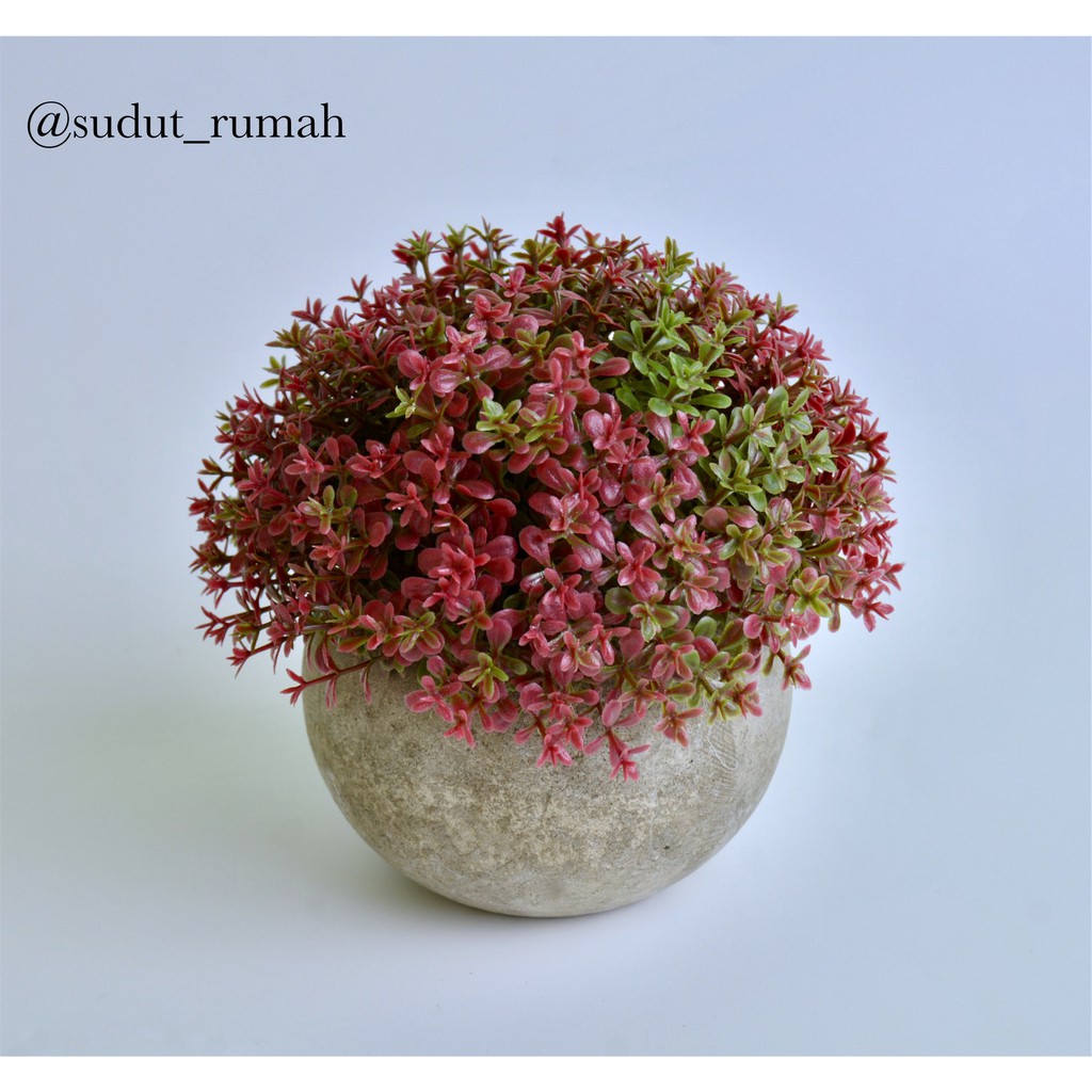 BONSAI BULAT GRASS BALL ARTIFICIAL BUNGA PLASTIK PALSU PAJANGAN DEKORASI-MERAH