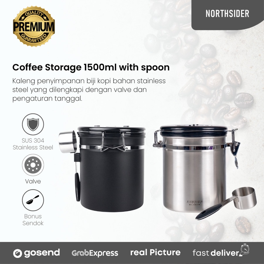 COFFEE STORAGE WITH SPOON+VALVE+DATE 1500ML - TOPLES KOPI KEDAP UDARA