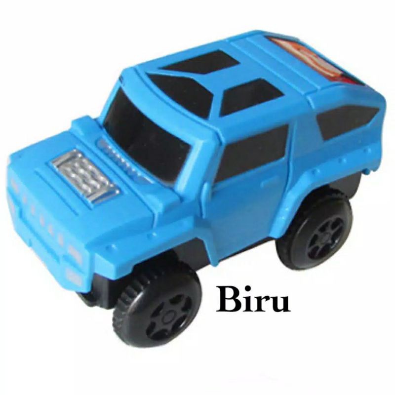 [ Funny ] 90Pcs Mainan Anak Edukasi Track Mobil / Mainan Jalur Kereta Api Bisa Bongkar Pasang-Extra mobil biru