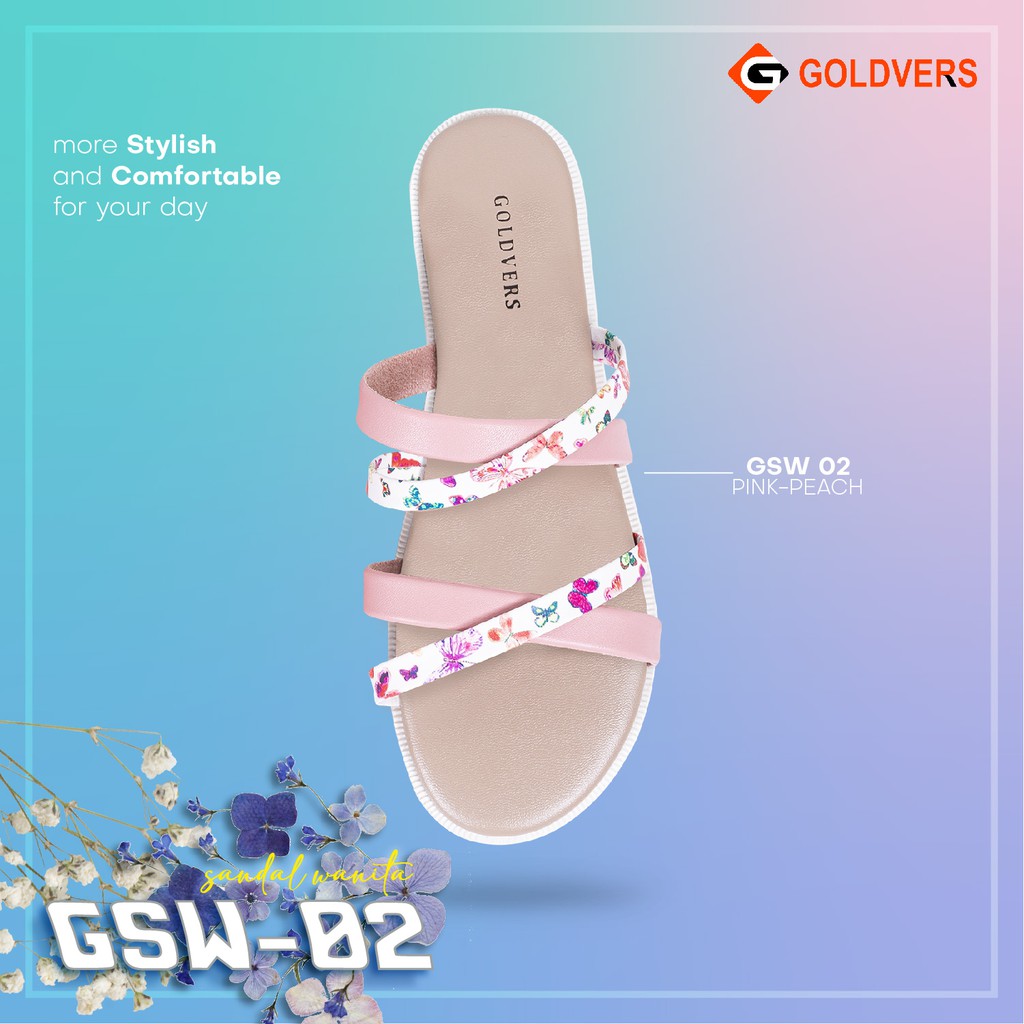 INDORAYA STORE – sandal wanita Synthetic Leather tali silang – sandal wanita motif bunga GSW-02
