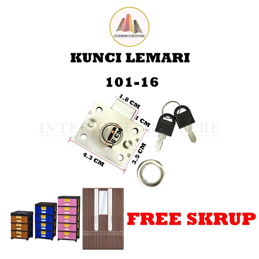 Kunci Laci lemari plastik / kunci loker olympic 101 16 mm 16mm drawer lock murah